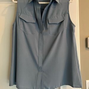 Amazon Blue Sleeveless Button Down Shirt with Notched Collar